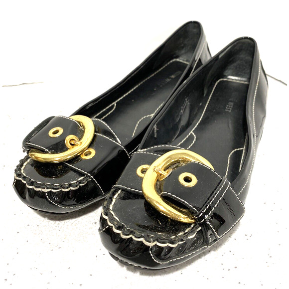 Nine West Lavetta 8.5M black patent driving loafers slip on shoes gold buckles - Picture 2 of 10
